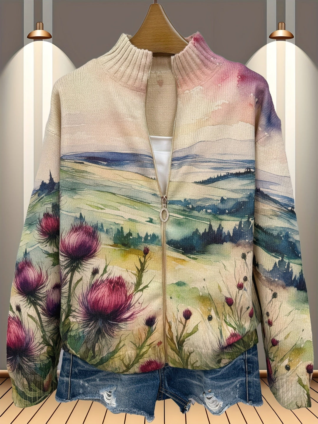 Zelda™ | Vest met rits en Schots distellandschap