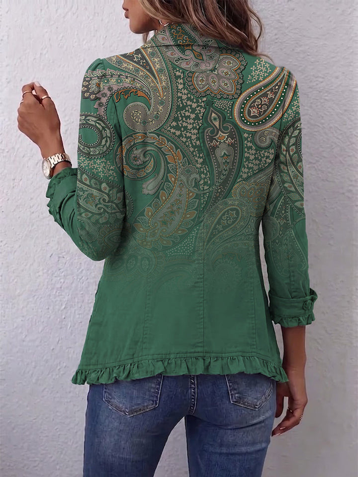 Elke | Bohemian jasje met paisleyprint en ruches