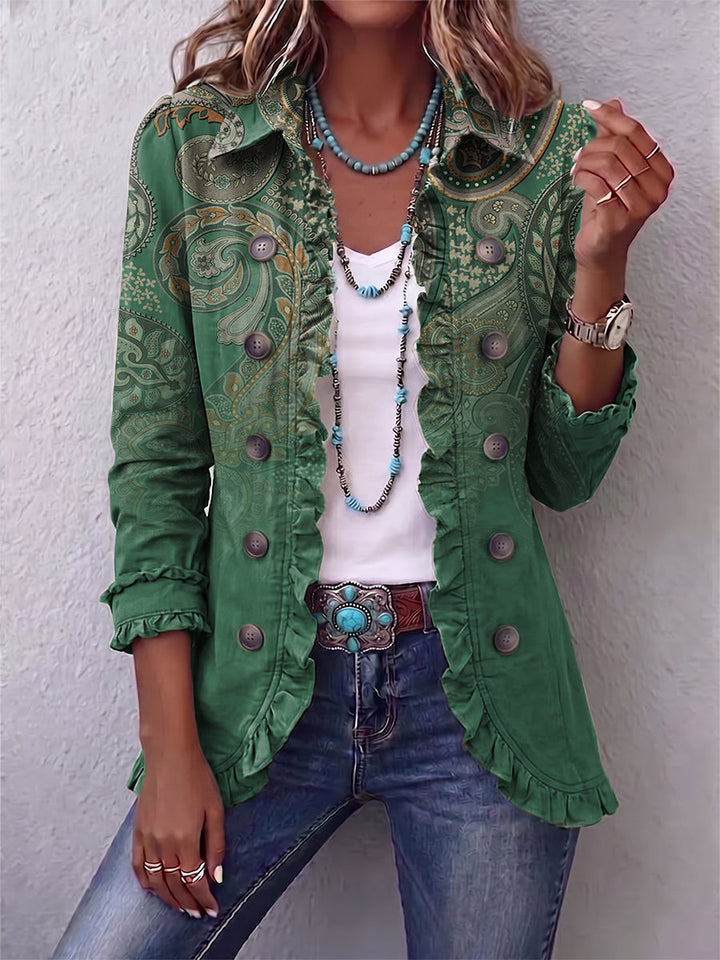 Elke | Bohemian jasje met paisleyprint en ruches