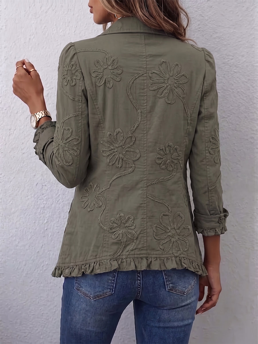 Floortje | Boho-chic utility jasje met bloemenborduursel en ruches