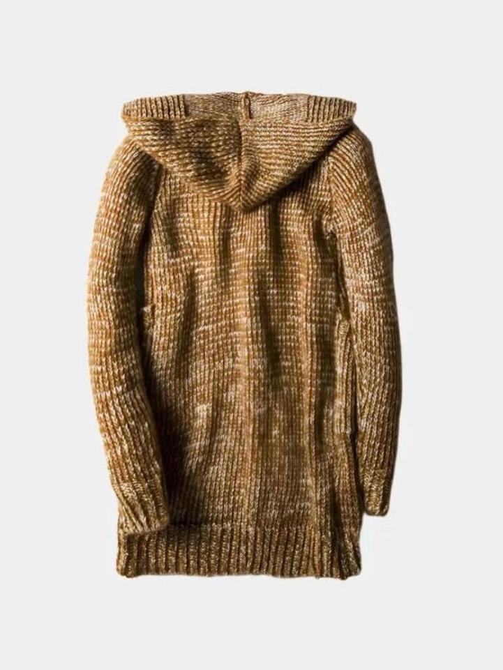Ype | Bruin gebreid vest met capuchon