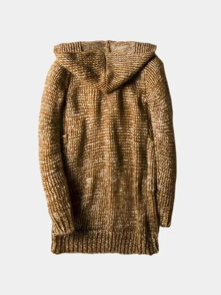 Ype | Bruin gebreid vest met capuchon