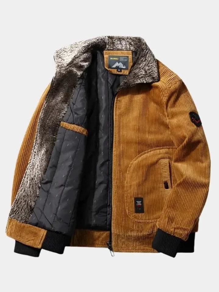Gijs | Camelkleurige jas met ribfluweellook