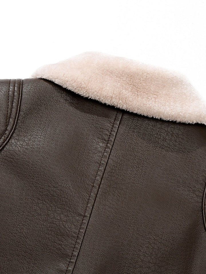 Stef | Blazer van PU-leer met imitatiebontvoering