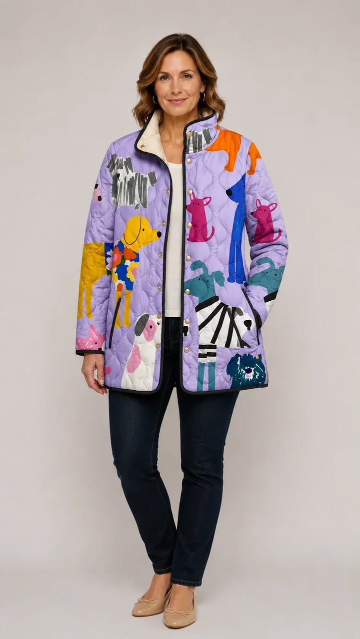 Rhea | Casual gequilte jas met hondenprint